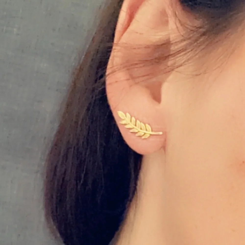 14k Gold Leaf Stud Earrings